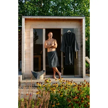 Pánský župan Bambusová sada: župan Kimono + pánský saunový kilt + osuška, Antracit XL