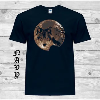 Pánské tričko panske-levne-bavlnene-tricko-potisk-vlk-mesic Barva: Navy - tmavě modrá, velikost: XXL