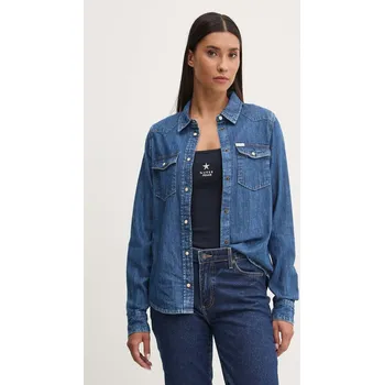 Dámská košile Džínová košile Guess Jeans dámská, modrá barva, slim, s klasickým límcem, W4YH35 D5EI3 W4YH35.D5EI3 55J, vel. XL