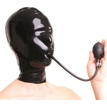 Erotická maska Latexová maska s nafukovacím roubíkem Anita Berg AB4049Z černá S, latexová maska s tloušťkou 0,4 mm