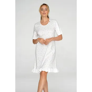 Dámské noční prádlo TIMO Timo | Bavlněná noční košile Beige Dots s volánkem - M / 02