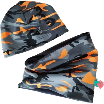 Kojenecká čepice Natuty Čepička - Maskáč šedo-černo-oranžový Velikost: 49-51