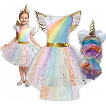 Karnevalový kostým KOSTÝM PŘEVLEK DUHOVÝ JEDNOROŽEC KŘÍDLA KARNEVAL 98 104 CM