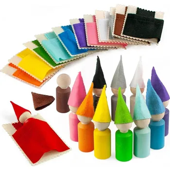 Dětské zboží Vzdělávací sada Ulanik Montessori dřevěná hračka Peg Dolls with Beds and Hats small