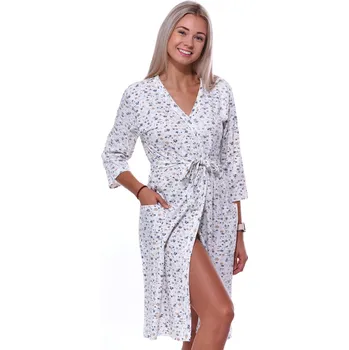 Dámské noční prádlo Smetanový, hnědý i modrý lehký župan do porodnice na kojení s kvítím 1G0600 béžová m