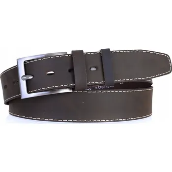 Opasek KOŽENÝ Pásek Pánský 4cm Jeans Hnědý Univerzální Ozdobný Prošívaný