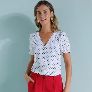 Dámská halenka Halenka s krátkými rukávy a potiskem puntíků bílá/černá 44