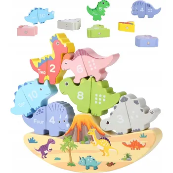 Dřevěná hračka HRAČKA DŘEVĚNÁ MONTESSORI SKLÁDAČKA DINOSAUŘI VZDĚLÁVACÍ PRO DĚTI