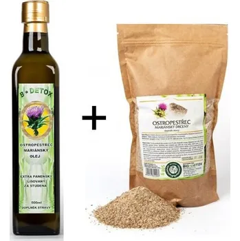 Doplněk stravy Ostropestřecový olej 500ml + Ostropestřec mariánský DRCENÝ 500g BIO-DETOX
