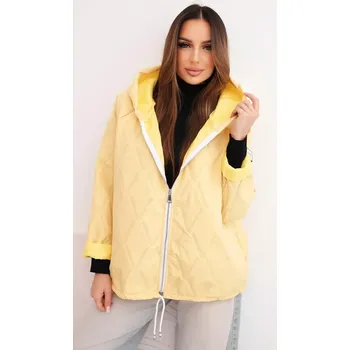 Kesi Włoski Dámská jarní prošívaná bunda s kapucí a zipem žlutá Kesi Włoski černá | bílá | žlutá 3495296