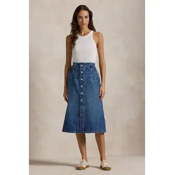 Dámská sukně Bavlněná džínová sukně Polo Ralph Lauren modrá barva, midi, áčková, 211959036 55X, vel. 28