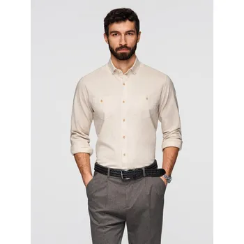 Pánská košile Pánská plátěná košile s klasickým límcem a kapsami REGULAR FIT - krémová V3 OM-SHCS-0134 - S