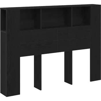 Postel Černá Skříňka s Čelem z Dubového Dřeva - 140x19x104.5 cm - Vyrobeno z