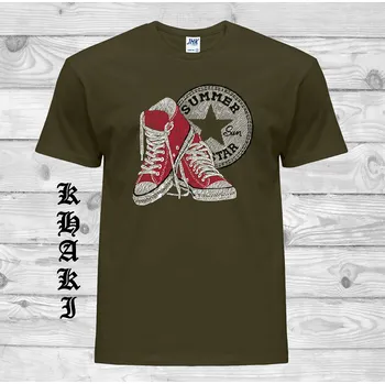 Pánské oblečení panske-levne-bavlnene-tricko-potisk-tenisky-srdce Barva: Khaki, velikost: S