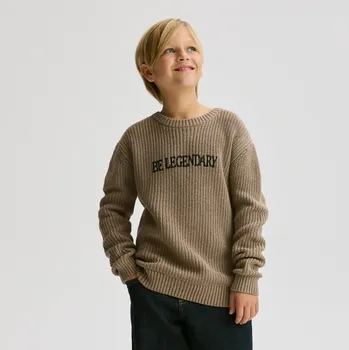 Dětská móda Reserved - Bavlněný svetr s&nbsp;potiskem - béžová - 832BE-80M - 832BE-80M-U14