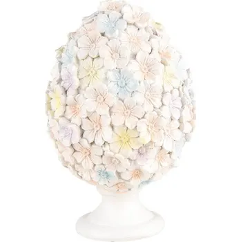 Velikonoční dekorace barevné vajíčko pokryté květinami na podstavci – 12x19 cm