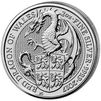 Stříbrná mince 2 Oz Dragon of Wales Queens Beasts 2017