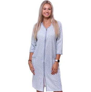Dámská noční košile Nebesky modrý a šedě květovaný župan nebo košilka těhotenská i kojící na zip 1G0562 modrá l