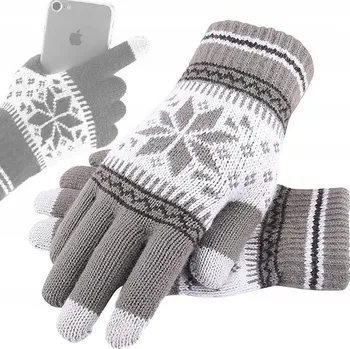 Rukavice TEPLÉ DOTYKOVÉ RUKAVICE ČERNÉ HVĚZDIČKY SNĚHOVÉ VLOČKY NORSKÝ STYL UNIVERZÁLNÍ