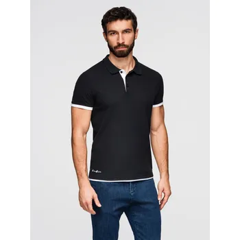 Pánská bavlněná polokošile s kontrastním lemováním - černá V8 OM-POSS-0113 - XXL