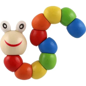Hračka pro nejmenší Teddies Červík/housenka kloubový dřevo 18 cm barevný