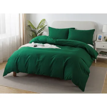 Povlečení XPOSE® Bavlněné Renforcé povlečení EVITA na dvě lůžka - tmavě zelené 140 x 200, 70 x 90 cm knoflík