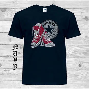 Pánské tričko panske-levne-bavlnene-tricko-potisk-tenisky-srdce Barva: Navy - tmavě modrá, velikost: 5XL