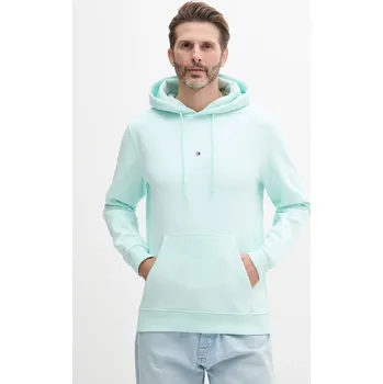 Pánská mikina Mikina Tommy Jeans pánská, tyrkysová barva, s kapucí, s potiskem, DM0DM20746 60X, vel. XL