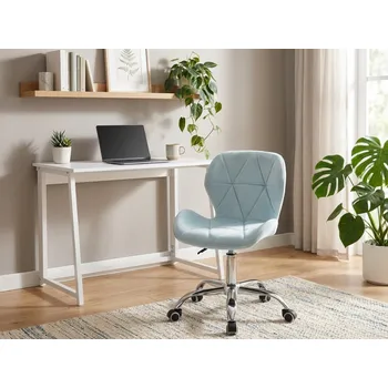 Kancelářská sestava Set do pracovny ZARIMO stůl 80x40 cm, bílá + křeslo AVOLA VELVET světle modré
