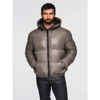 Pánská bunda Pánská teplá bunda s žebrovanými lemy - tmavě béžová V3 OM-JAHP-0207 - XL