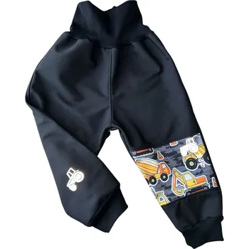 Chlapecké kalhoty Natuty Softshellové kalhoty (jarní softshell) - Černé s bagry Velikost: 92