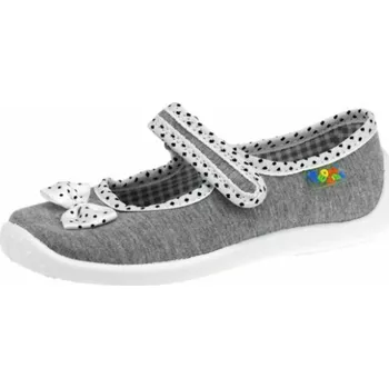 Dívčí bačkory PEON NA/001PP PEON, šedé, puntíkatý lem + mašlička Velikost: 33