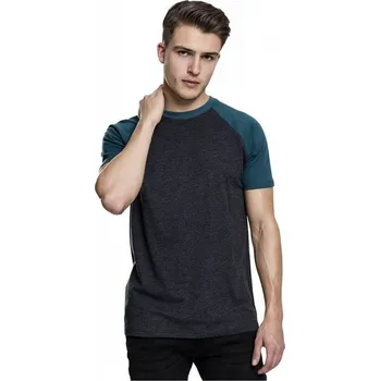 Pánská móda Pánské baseballové triko Urban Classics s krátkým kontrastním rukávem Barva: šedá uhlová - modrá petrolejová, Velikost: L