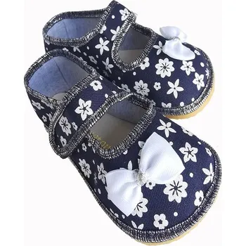 Dívčí obuv Dívčí BAREFOOT bačkory Anatomic FLOWEE A, tm. modrá, kytičky, bílá mašle Velikost: 29