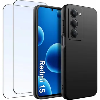 Pouzdro na mobilní telefon SADA Pouzdro pro Xiaomi Redmi 15 4G|5G Matné Černé Silikonové Slim 2 KS SKLO