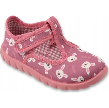 Dívčí bačkory Befado dětské papuče na suchý zip růžové, velikost 21