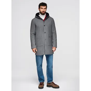 Pánský zimní kabát Pánský melanžový dlouhý kabát s kapucí - šedý V1 OM-COWC-0122 - M