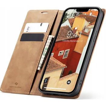 Pouzdro na mobilní telefon Pouzdro s klopou Spacecase pro Apple iPhone 14 Plus, hnědé