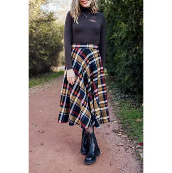 Dámská sukně Modro-červeno-hořčicová tartanová sukně Bibi midi Velikost: S