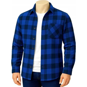 Pánská košile FLANELOVÁ PRACOVNÍ KOŠILE DLOUHÝ RUKÁV BAVLNĚNÁ MODRÁ KOSTKOVANÁ ČESKÁ M