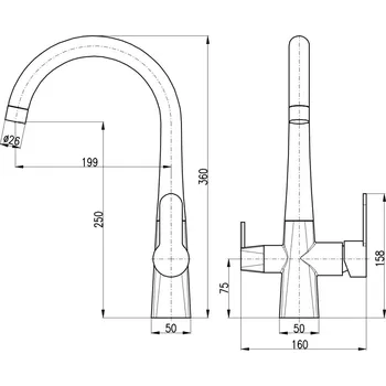Vodovodní baterie Watercell Baterie trojcestná s 1 perlátorem Iris, chrom lesk