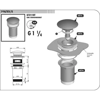 Ventil Ventil dřezový vypouštěcí KLIK 1 1/4´´ P-967KV/II SAM KUTIL Sklad7 3602119.00 (KUTIL Sklad7)
