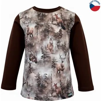 ZÁHOŘÍ Rudel ZÁHOŘÍ Dětské tričko dlouhý rukáv - hnědé se zvířátky Velikost: 128