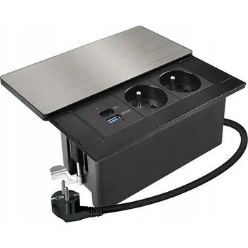 Elektrická zásuvka USB lišta do desky stolu Solight stříbrná