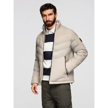 Pánská kombinovaná prošívaná bunda s vysokým límcem - béžová V4 OM-JALP-0172 - M