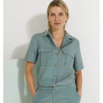 Dámská košile Košile s krátkými rukávy, směs bavlny a lnu tyrkysová 42