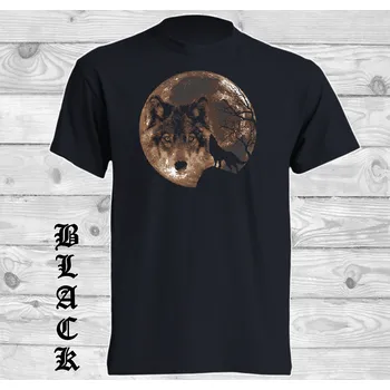Pánské tričko panske-levne-bavlnene-tricko-potisk-vlk-mesic Barva: Black -černá, velikost: 5XL