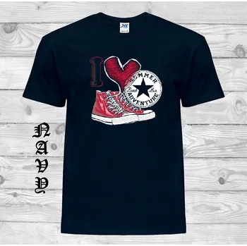 Pánské tričko panske-levne-bavlnene-tricko-potisk-tenisky-sdce-napis Barva: Navy - tmavě modrá, velikost: L