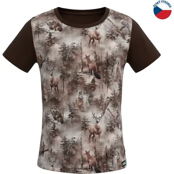 ZÁHOŘÍ Rudel ZÁHOŘÍ Dětské tričko krátký rukáv - hnědé se zvířátky Velikost: 152