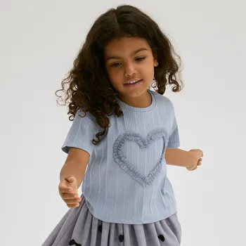 Dívčí tričko Reserved - Bavlněné tričko s aplikací - bleděmodrá - 572FT-05X - 572FT-05X-104